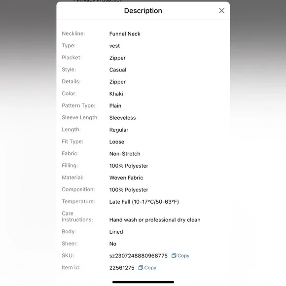 SHEIN MOOSTA beige tan Zip Up Vest Padded Coat For Winter - Picture 7 of 7